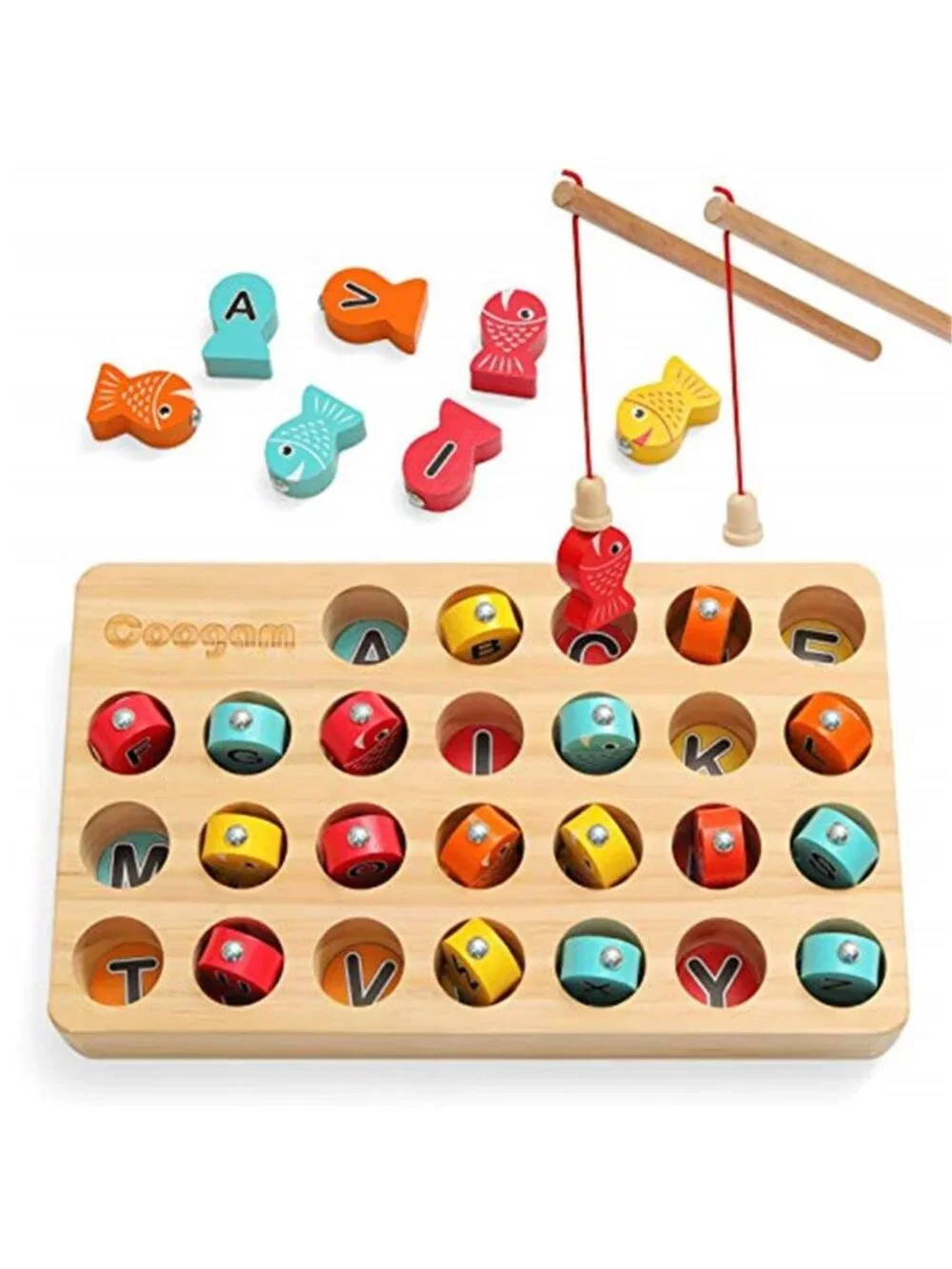 Wooden Magnetic Fishing Game Fine Motor Skill Toy ABC Alphabet Color